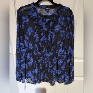 Torrid Black and Blue Ruffled Floral Blouse size 2